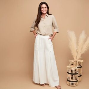 Beige Cotton Gauze Button Up Shirt In Size Large (nwt)